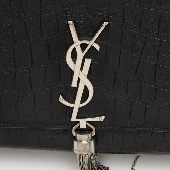 Saint Laurent Croc Embossed Leather Monogram Kate Tassel Medium Shoulder Bag - Picture 10 of 16